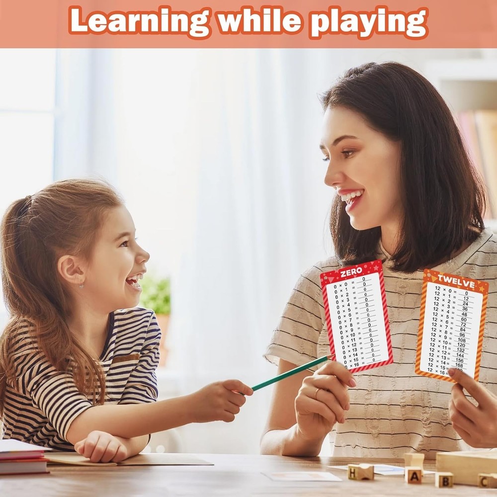 0-16 Times Table Multiplication Game Flashcards for Kids Math Learning, 17 Pc...