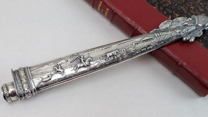 Vintage Antique Silver Gaucho Knife & Scabbard Cowboy Theme Argentinian Dagger