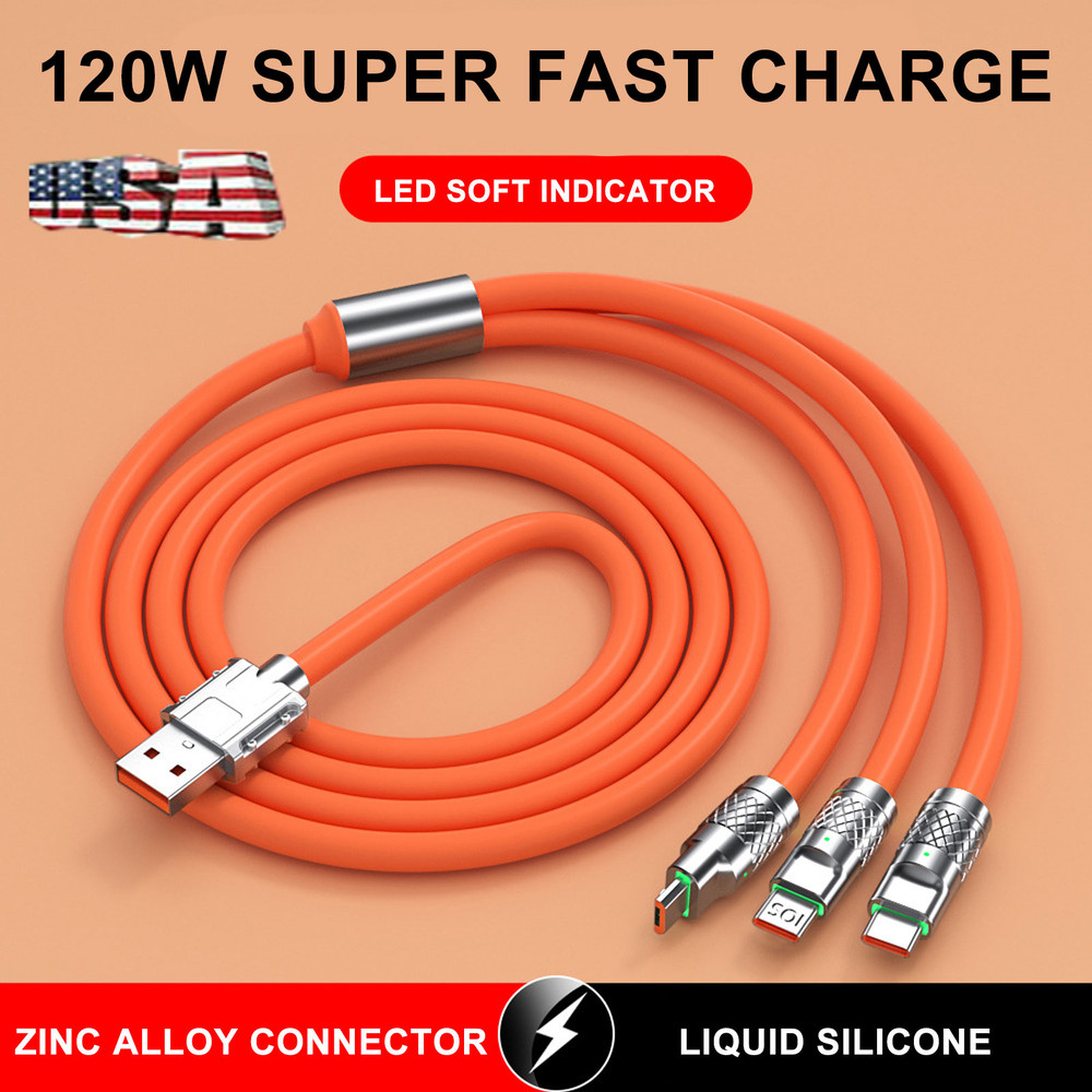 "3 in 1 Fast Charger Cable for iPhone/Type C/USB - Multi-Device Charging"