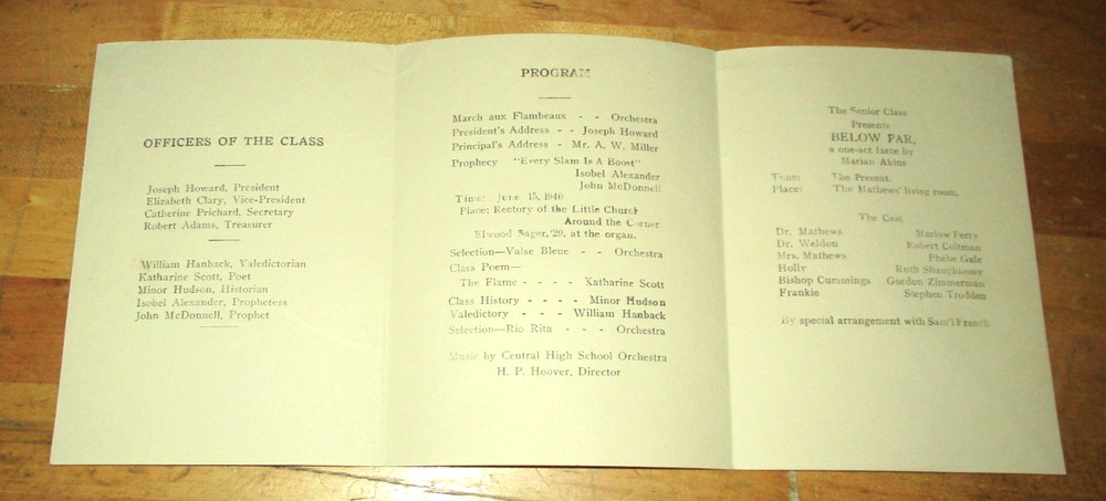 1928 Central High School Commencement Program of Washington D.C.