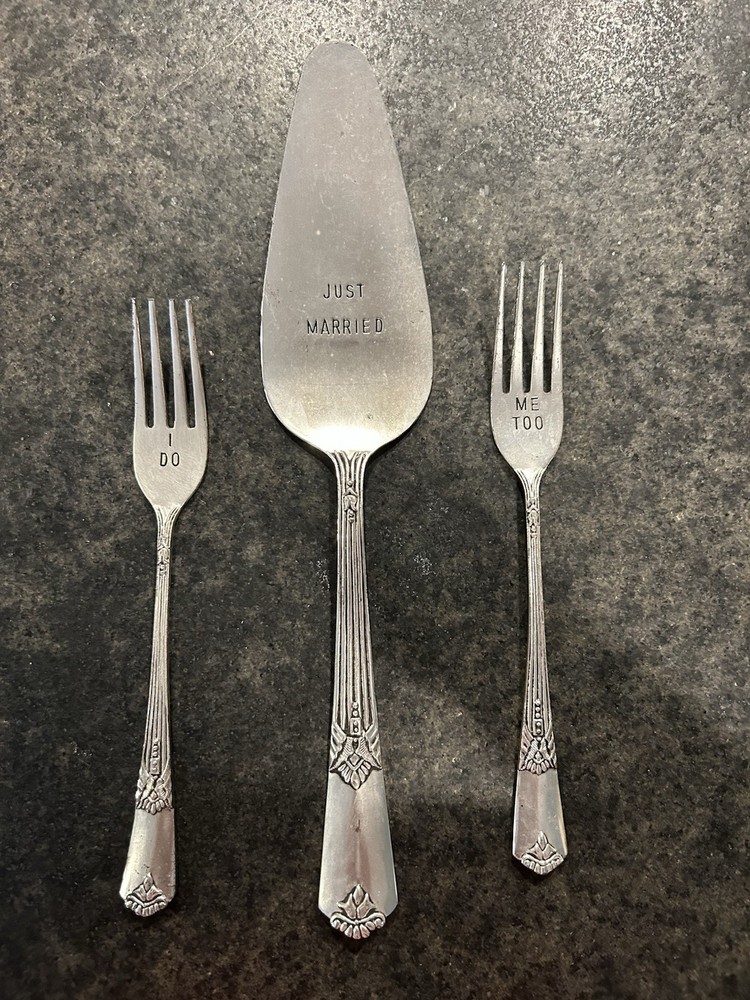 Mud Pie Silver Wedding Cake Server And Fork Set Used Once BIN B