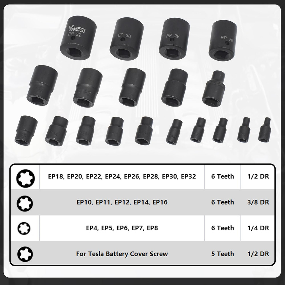 Torx plus Socket Set, External Torx plus 6 Point EP Socket EP4 - EP32 19Pcs with