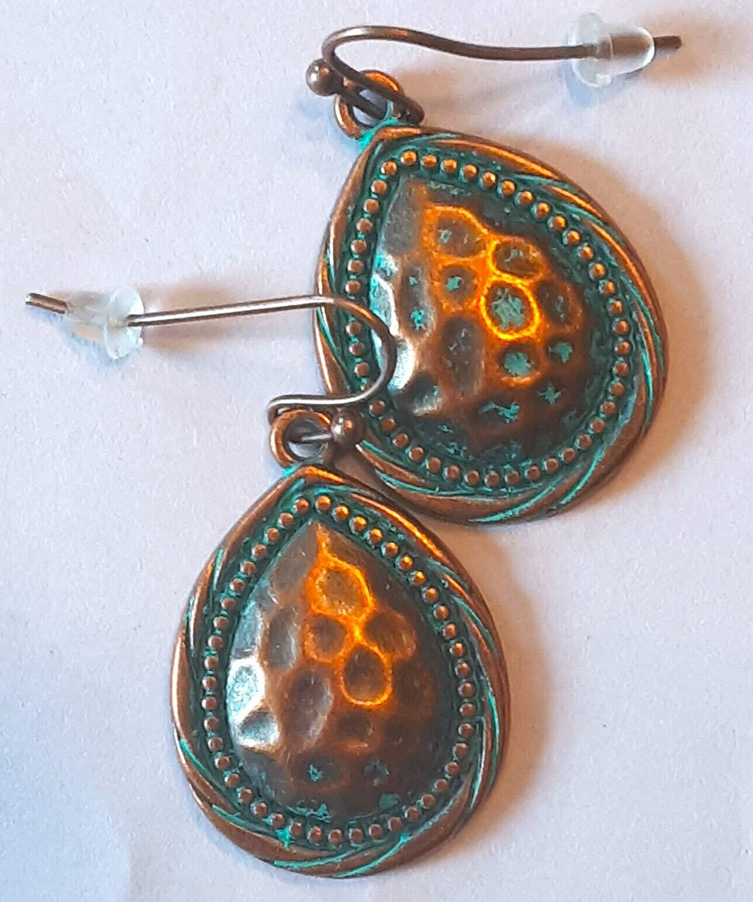 HAMMERED Copper look TEARDROP earring copper FISH HOOK