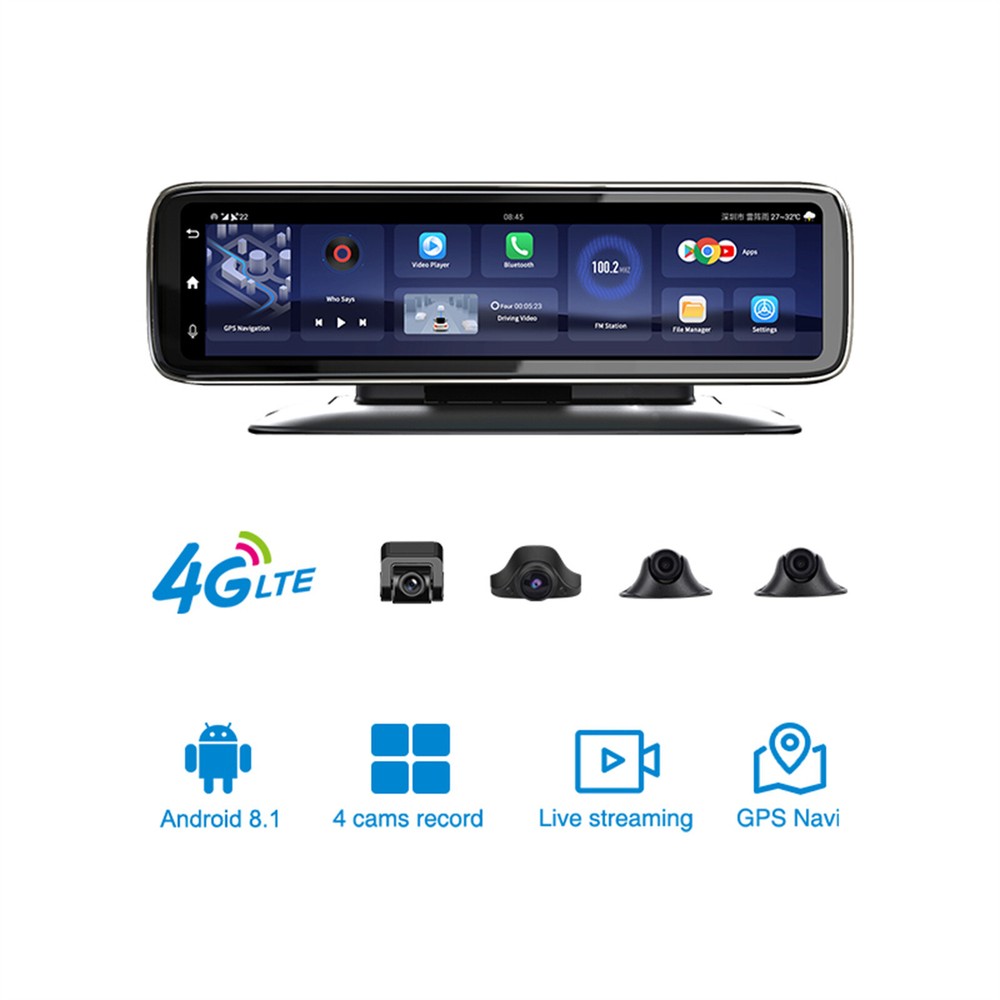 360° Panoramic 4CH Camera Car DVR Backup Mirror Dash Camera with GPS