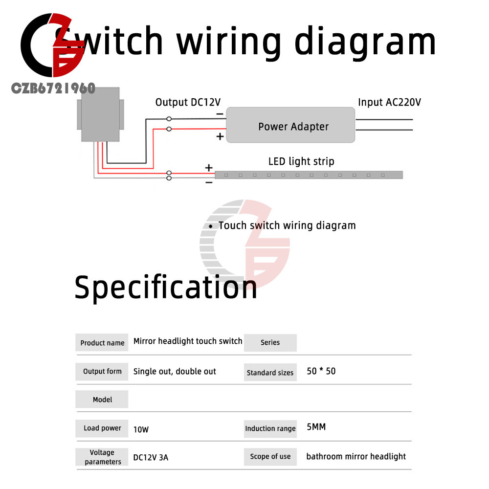 DC 12V Touch Sensor Control Switch On/Off For Glass Lamp Bath Mirror Light LED