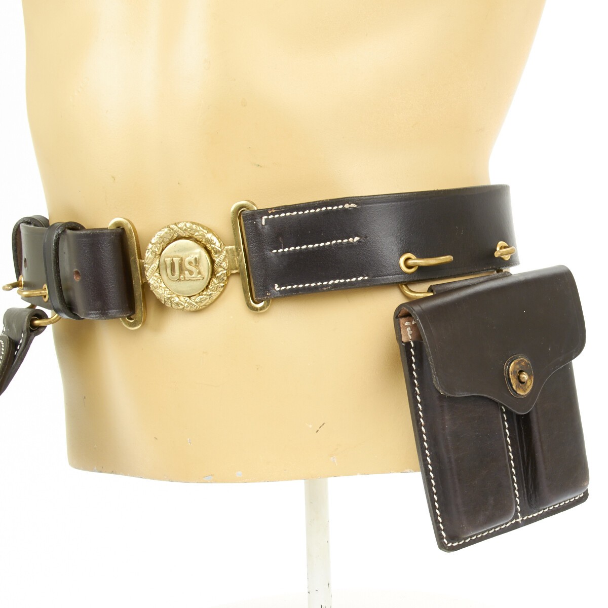 U.S. WWI & WWII M1912 .45 1911 Leather Holster, Belt, Pouch Set- Chocolate Brown