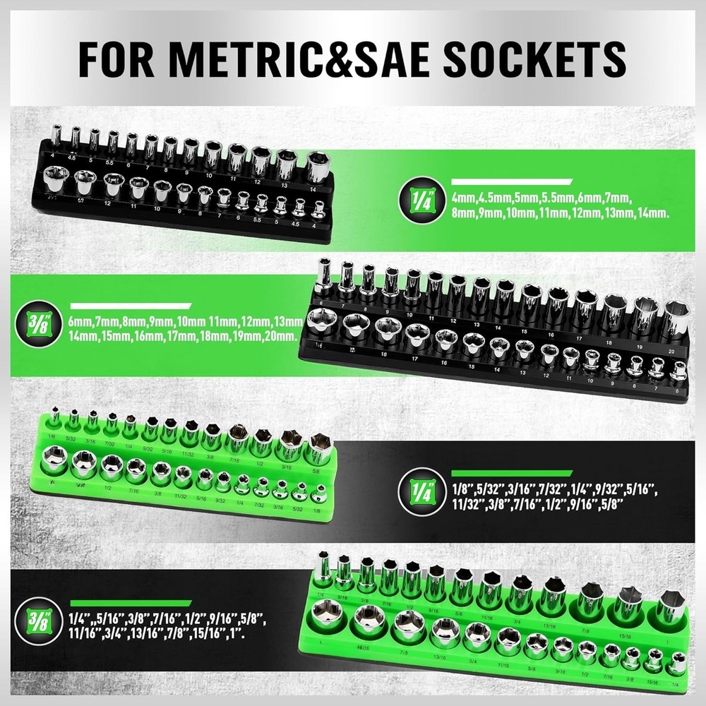 4-Piece Magnetic Socket Organizer Set, Metric & SAE Socket Holder Set