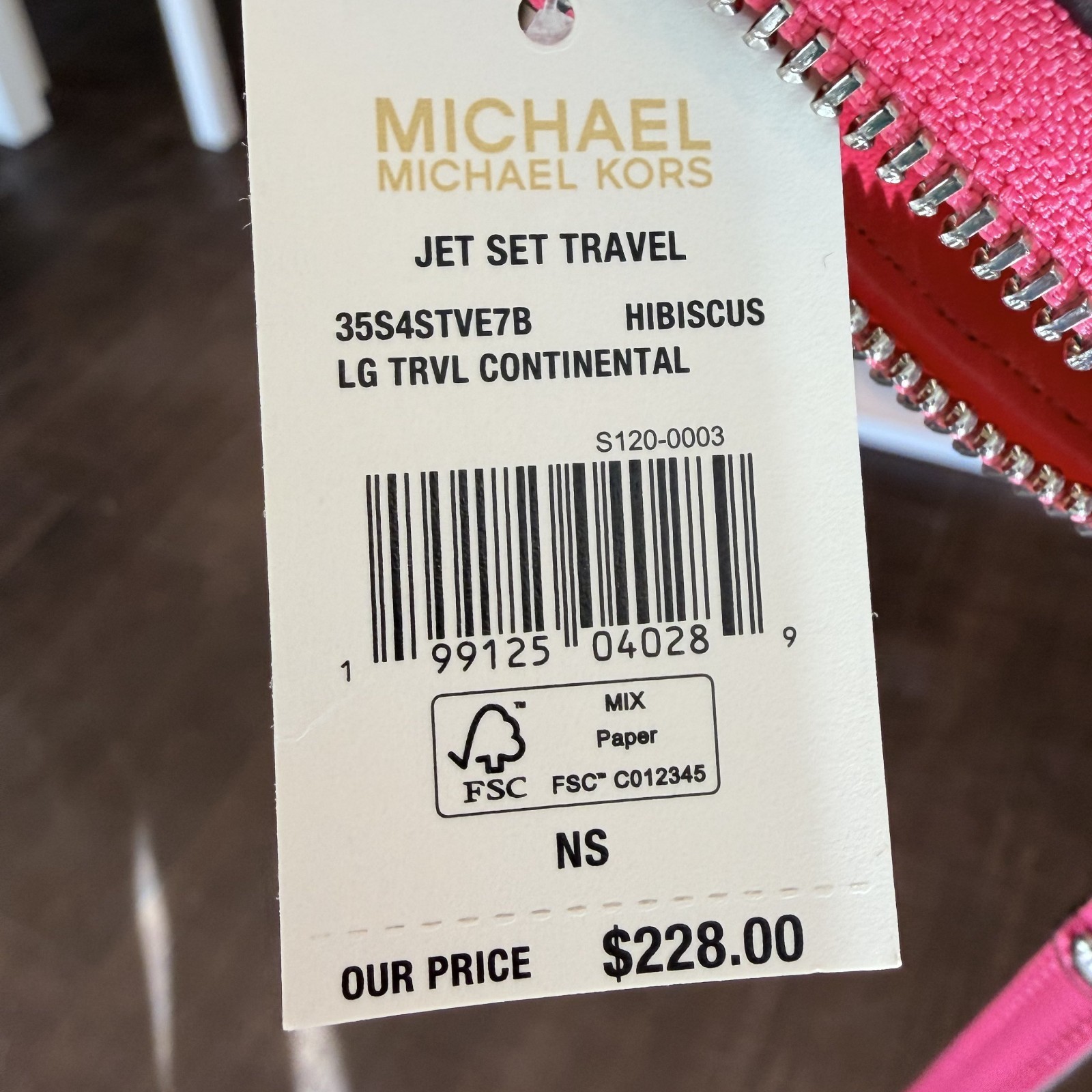 MICHAEL KORS JET SET TRAVEL LG CONTINENTAL WALLET WRISTLET MK LOGO Pink Hibiscus