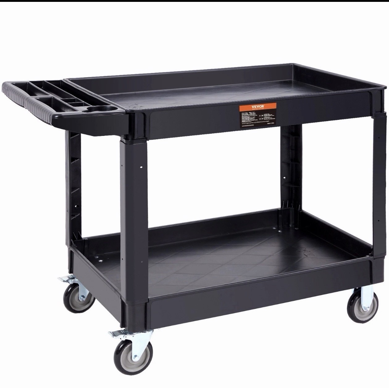 Utility Service Cart VEVOR 2 Shelf 550LBS 2 Swivel Wheels & 2 Fixed Wheels