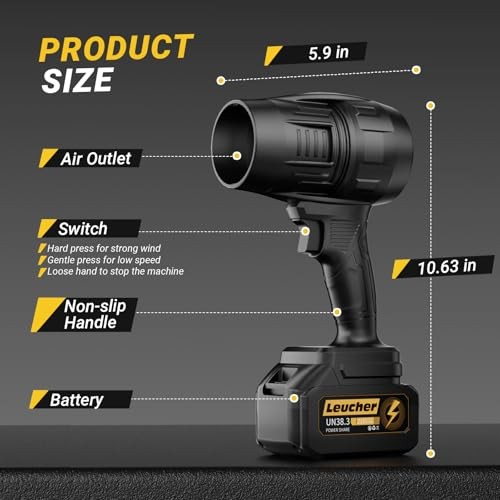 Leaf Blower Cordless,Hand Held Blower with 21V*2 Pcs Deep Black
