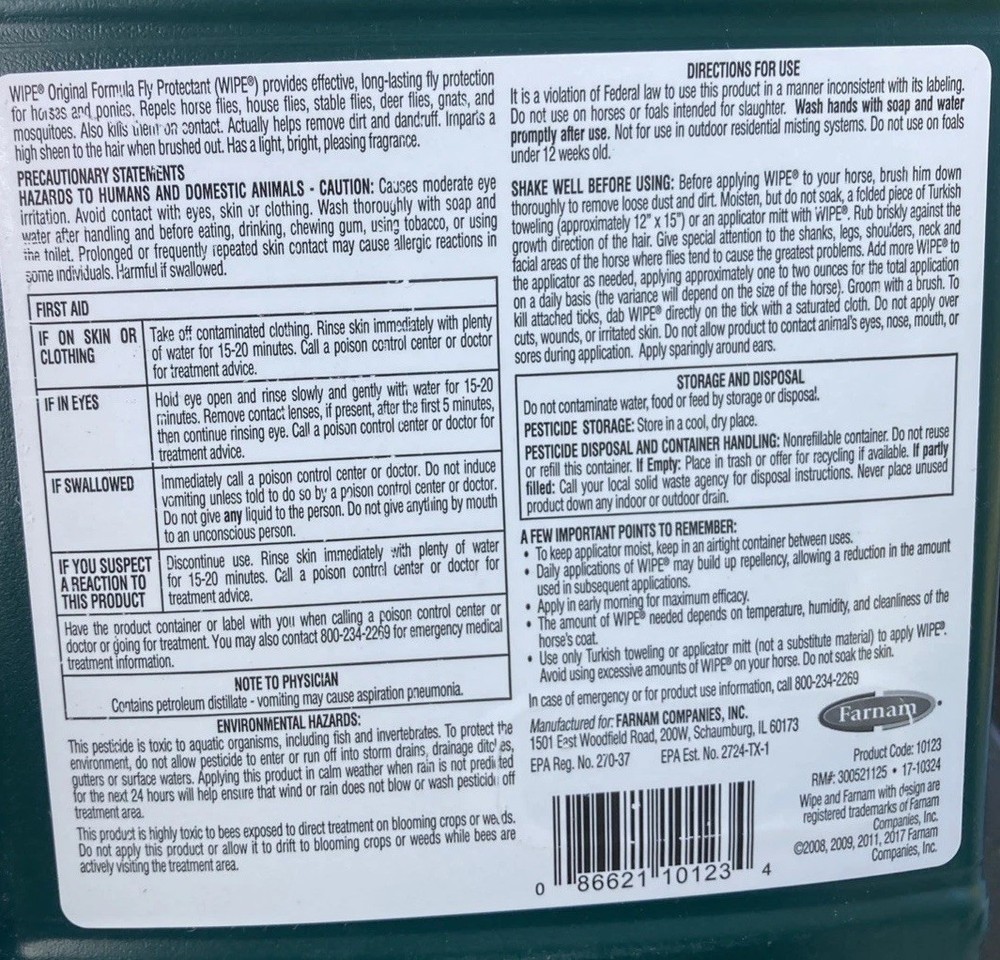 "Farnam" Wipe Original Formula Fly Protectant 32 Oz