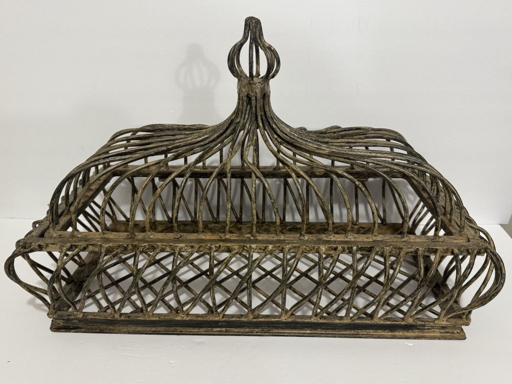 Large Rustic Cast Iron Open Work Basket With Lid
