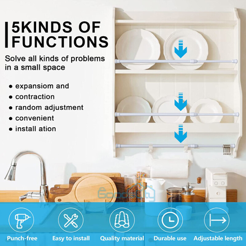 2PC Shower Curtain Rod 15-44 Inch Non-Slip Spring Heavy-Duty Tension Curtain Rod