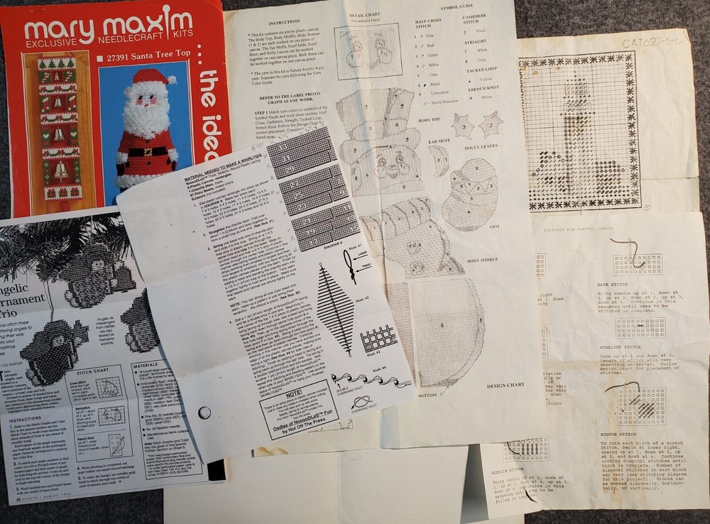 Mixed Lot Plastic Canvas Needlepoint Guides Patterns Sheets Craft Instructions