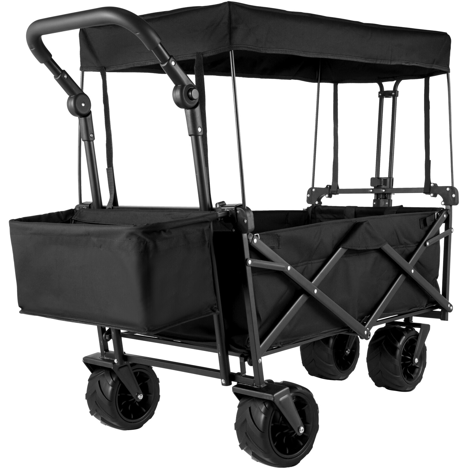 VEVOR Folding Wagon Cart Collapsible Garden Cart w/Canopy 220lbs Big Wheels