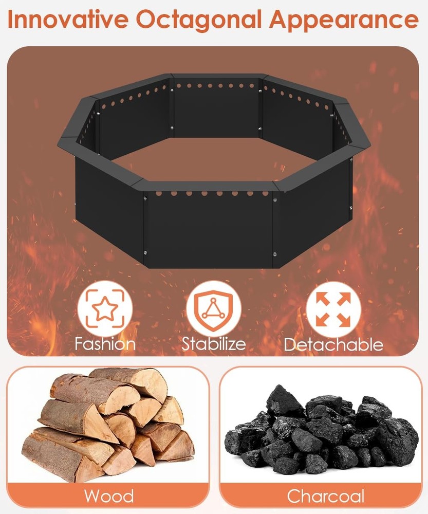 Smokeless Fire Pit Ring 32-Inch Outer 28-Inch Inner Diameter, Large Solid Ste...