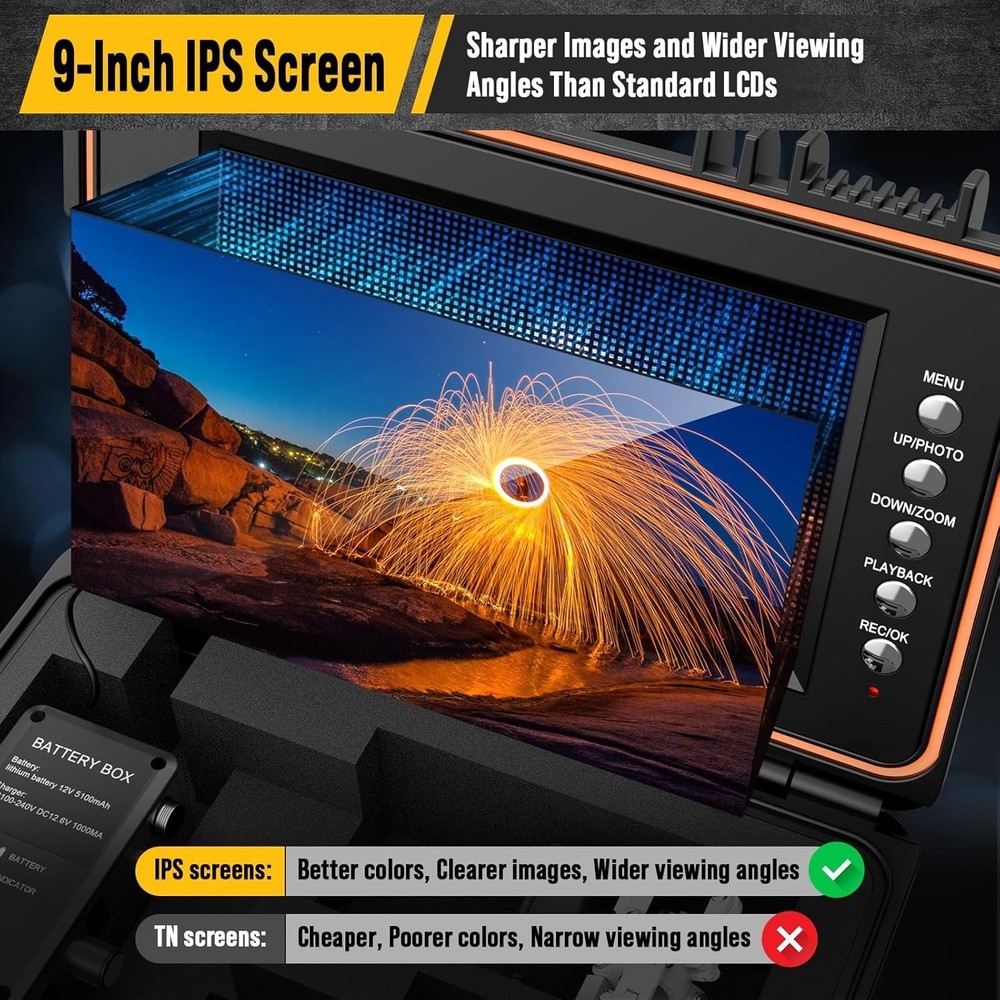 9" 100ft Self-Leveling Sewer Camera Pipe Inspection Camera with Meter Marking