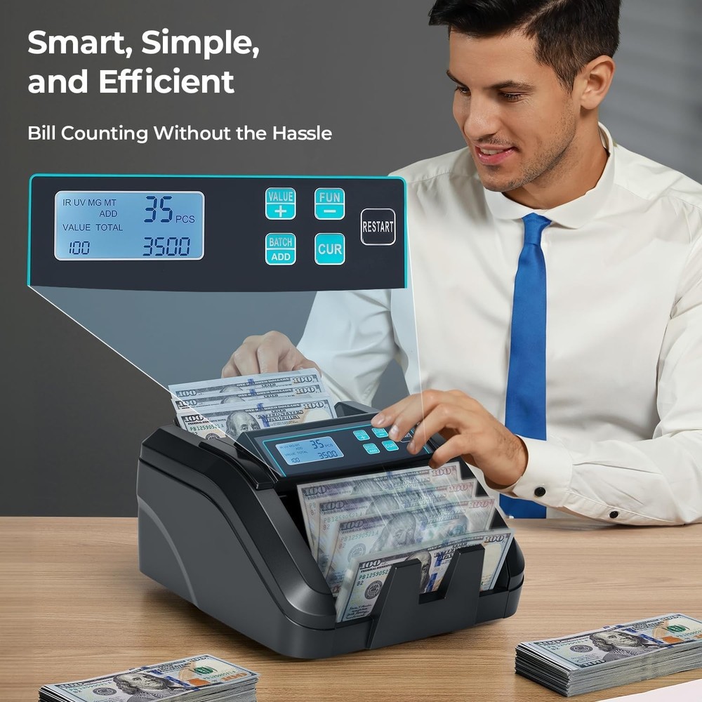 Money Counter Machine Count Value, Add+Batch/Add+ Value Mode Bill Counter, UV...