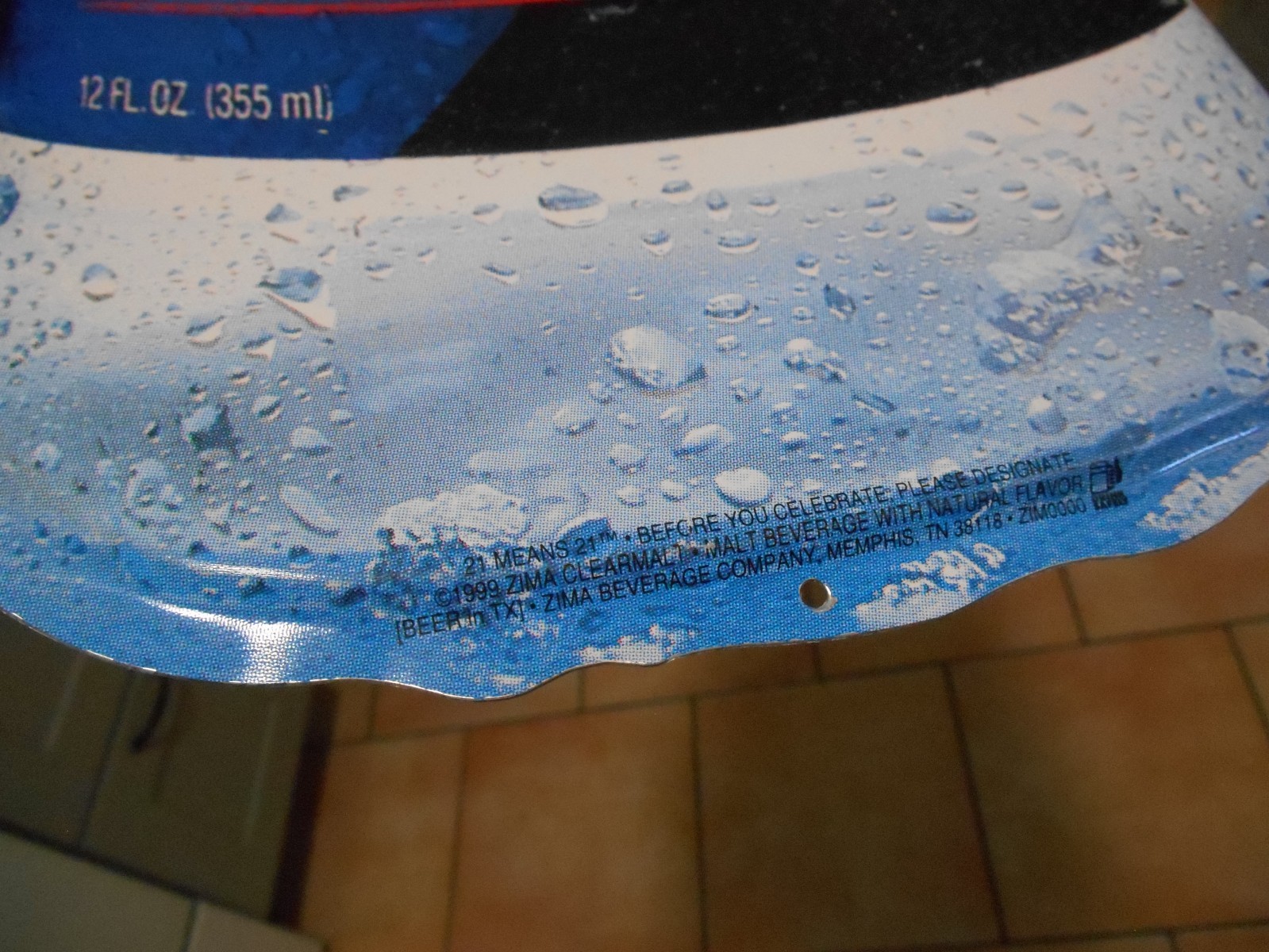 Vintage Zima Beverage Metal Tin Bottle Advertising 29 5/8" Tall