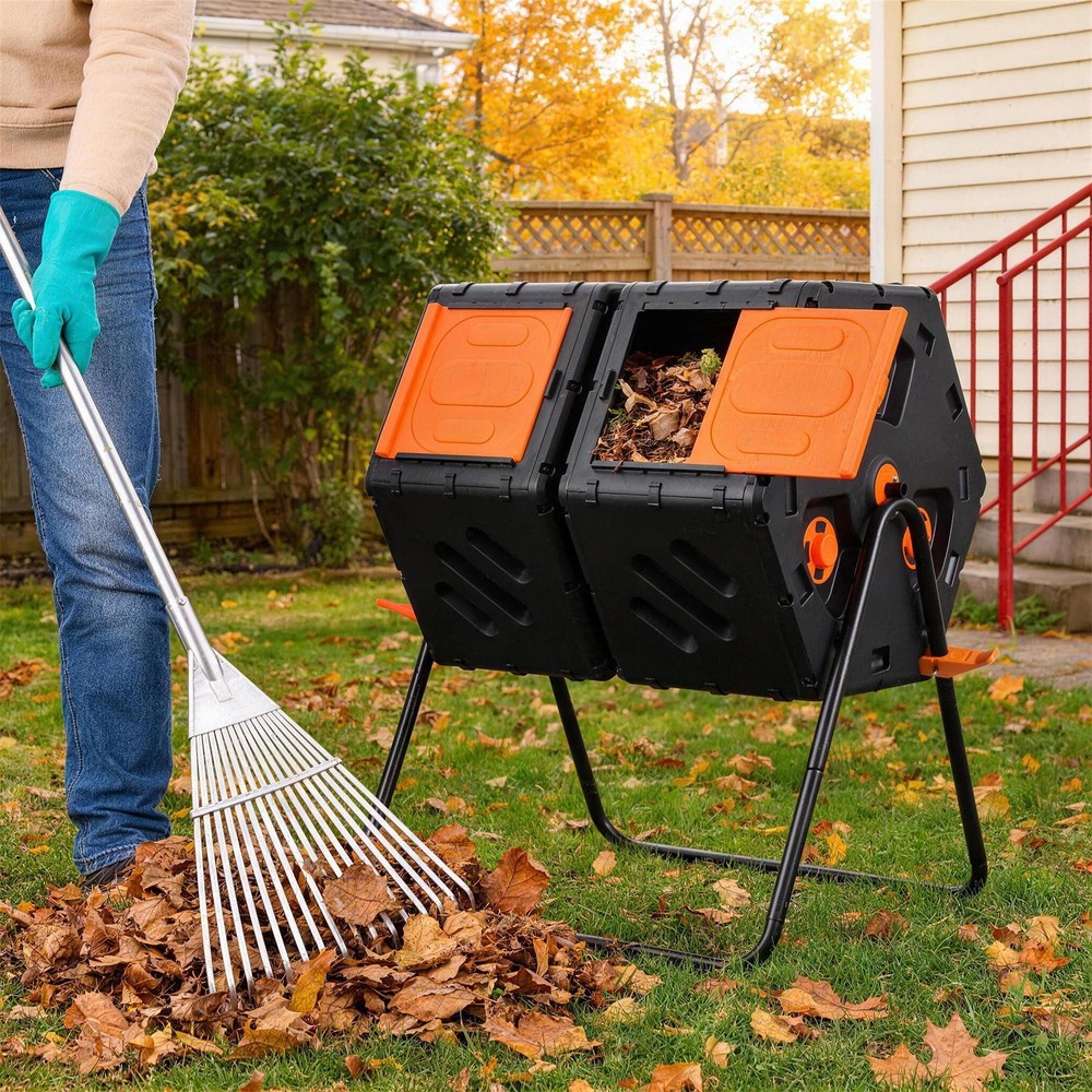 Large Chamber Compost Tumbler Composter with 2 Sliding Doors Fast-Working