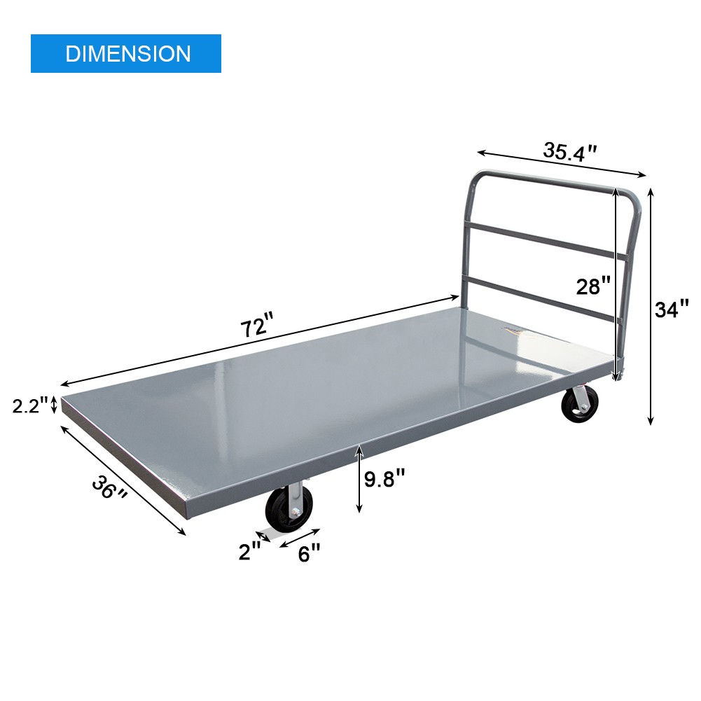 Heavy Duty Industrial Push Cart Steel Platform Truck 72" Lx 36" 2000lb Capacity