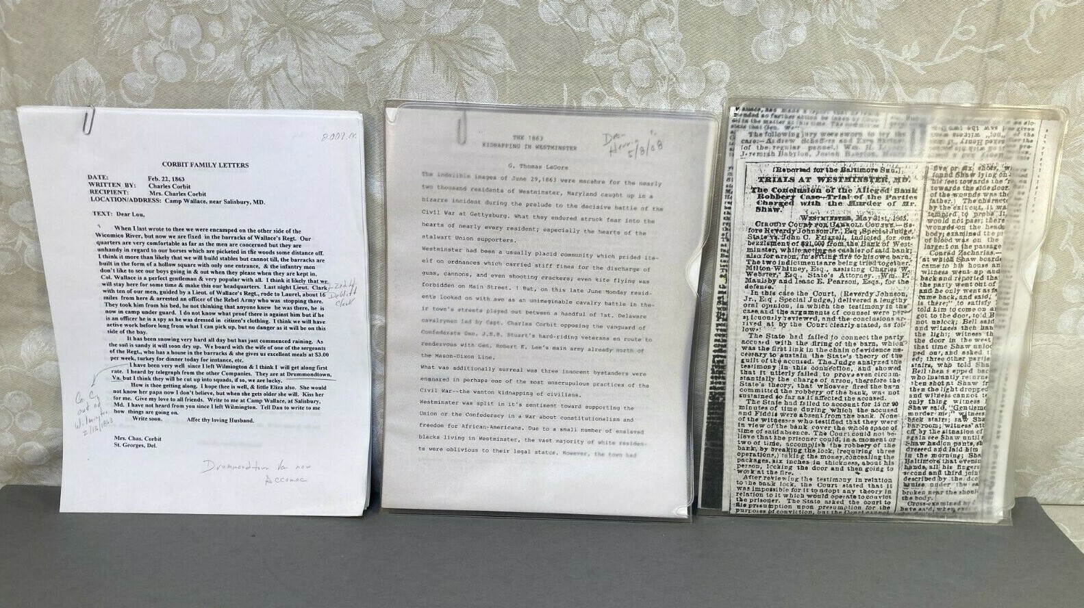 Civil War Binder on the Battle of Westminster June 29th 1863