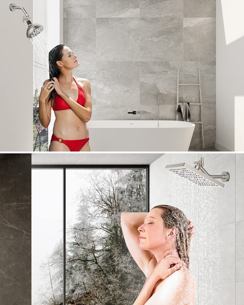 Adjustable Swivel Rain Shower Head Adapter, Shower Arm Extension for Fixed