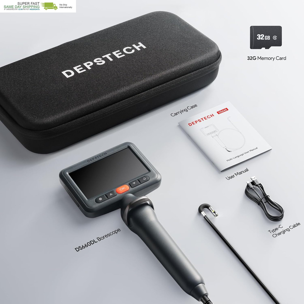 Dual Lens Borescope Camera with Light, Two-Way Articulating Borescope, 5" IPS Du