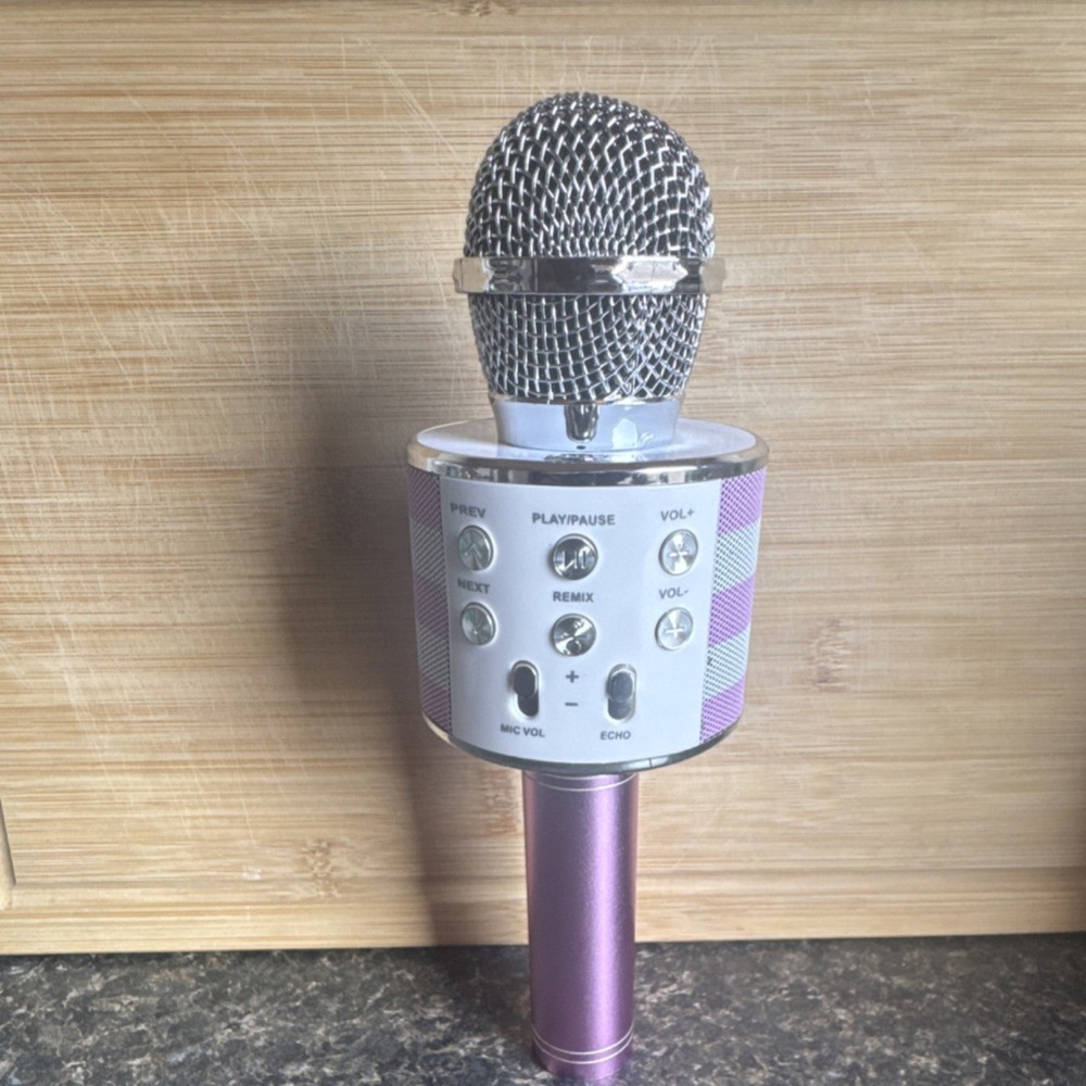 Hello Kitty Bluetooth Wireless Karaoke Microphone Purple with Built-in Controls