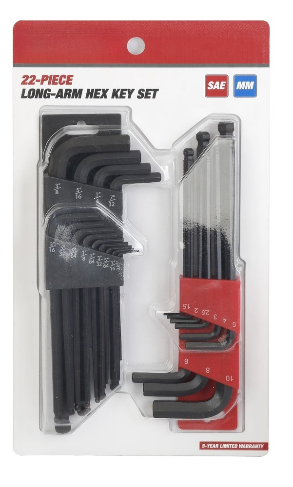 22-Piece Long-Arm Ball End Hex Key Set