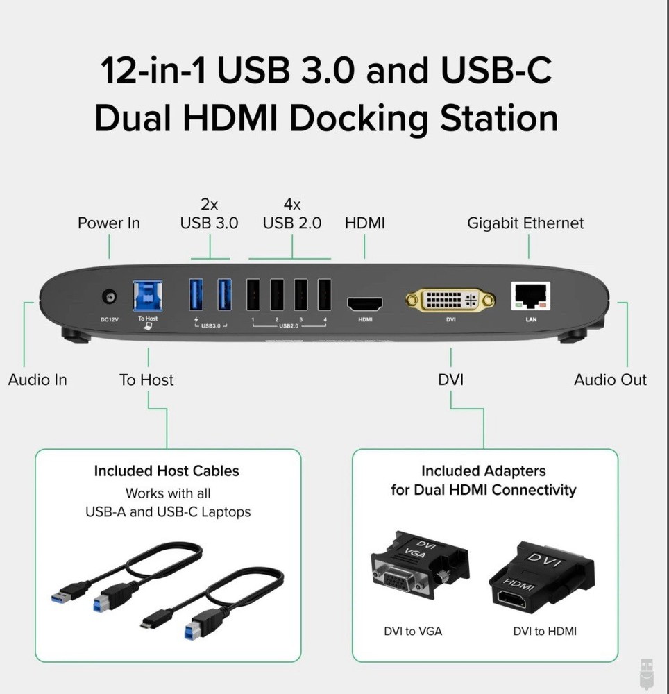 Plugable USB 3.0 Dual 4K Display Horizontal Docking Station with DisplayPort