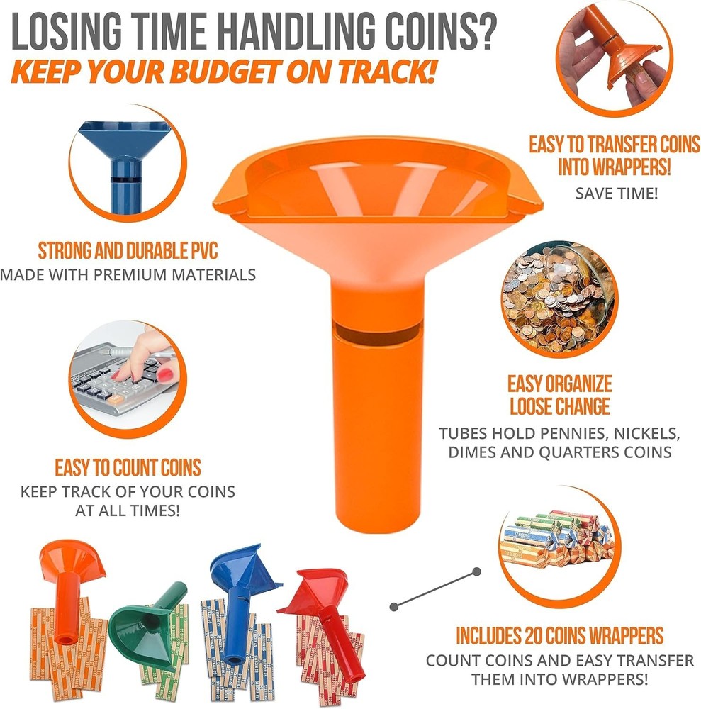 Durable Coin Sorting Tubes & Assorted Wrappers Bundle – Perfect for Collectors