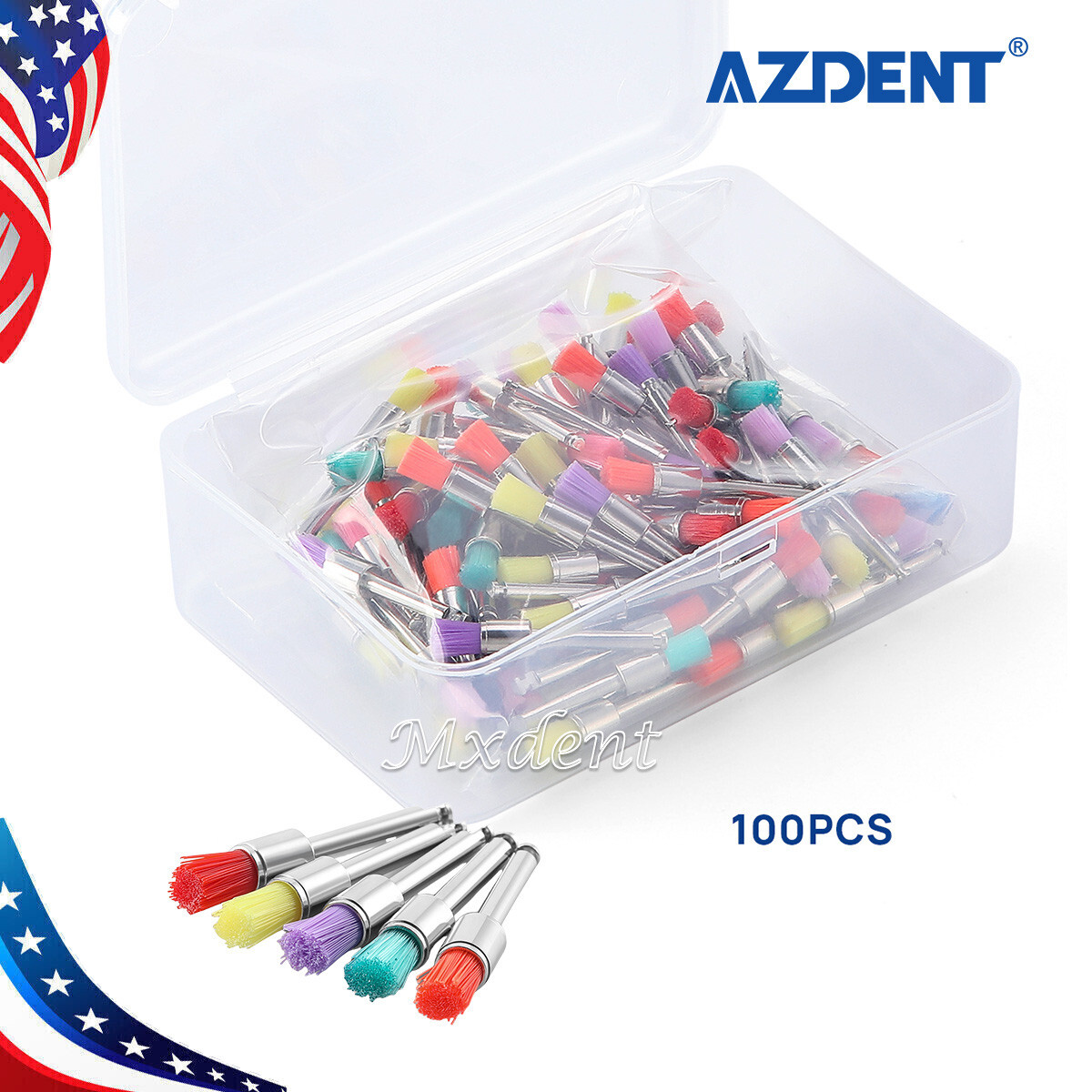 100pzas/pqt Tazón de Fuente de Nylon Colorido Dental Cepillo Profiláctico Pulido