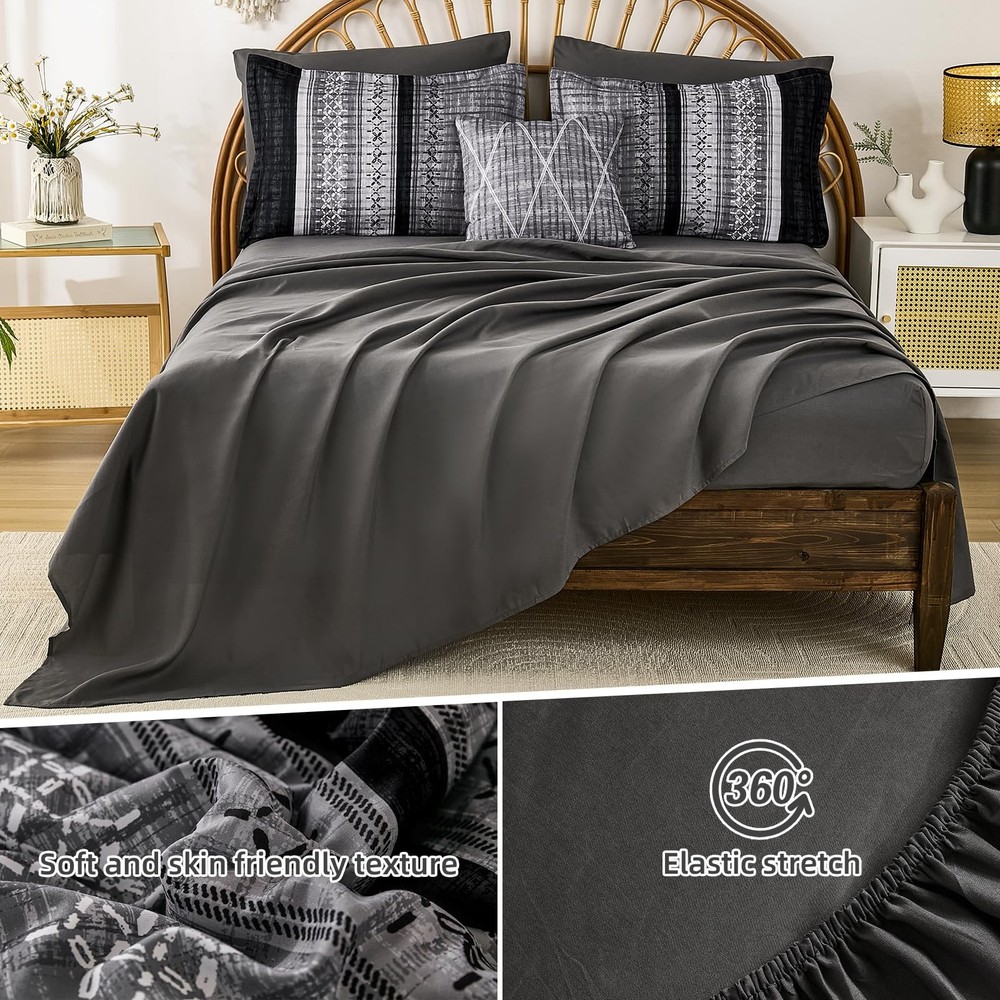 Dintszyayue Black Comforter Set King Size, 8 Pieces Boho 90“×103”,