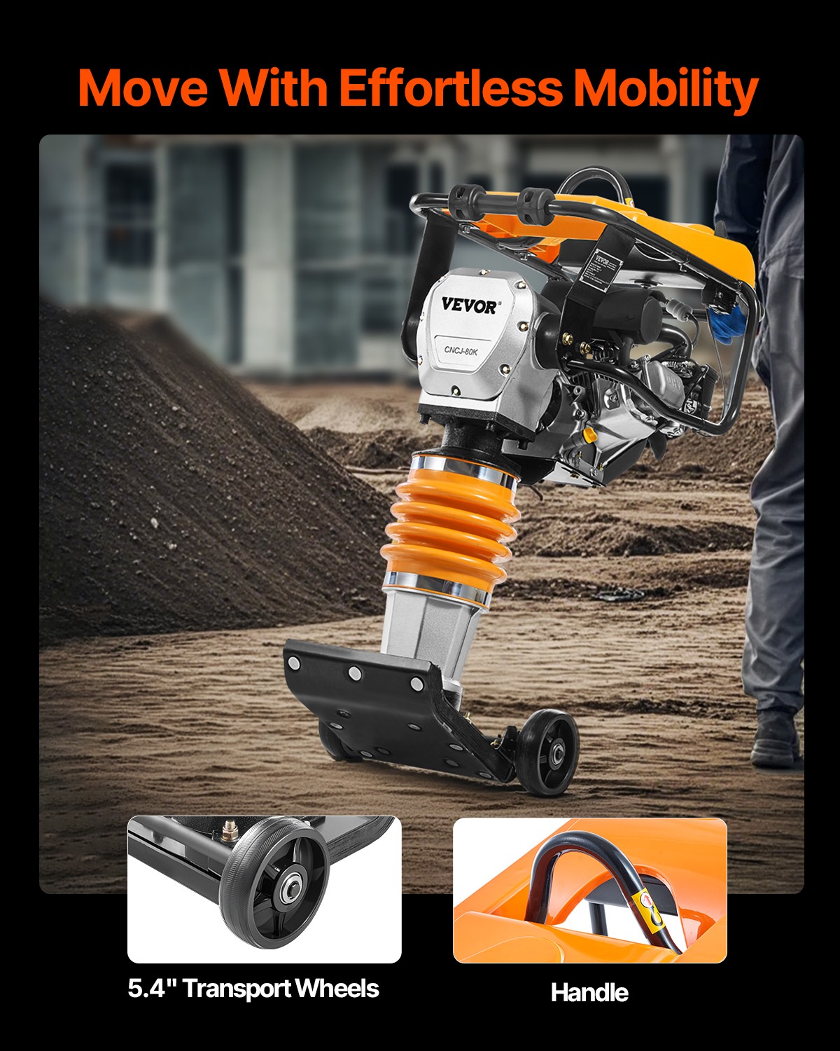 VEVOR 6.5 HP 196 cc Four-Spring Jumping Jack Vibratory Rammer Tamper Compactor