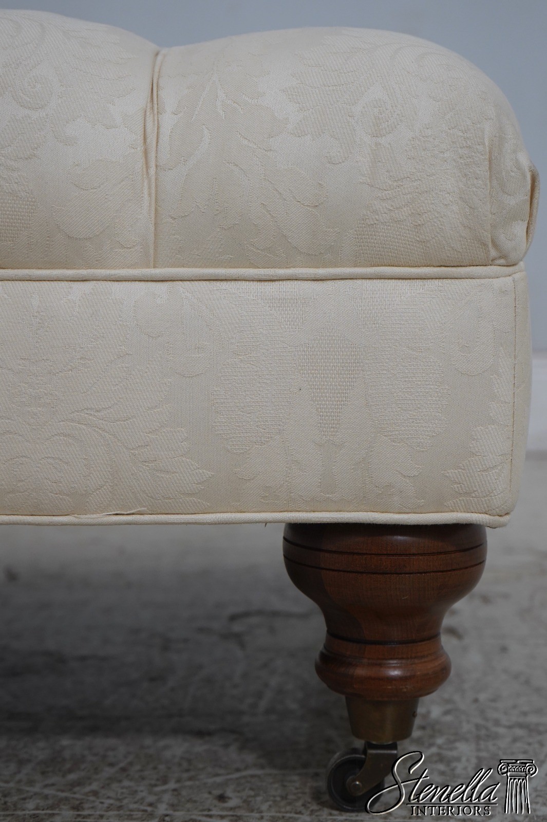 70448: ETHAN ALLEN Off White Tufted Damask Ottoman