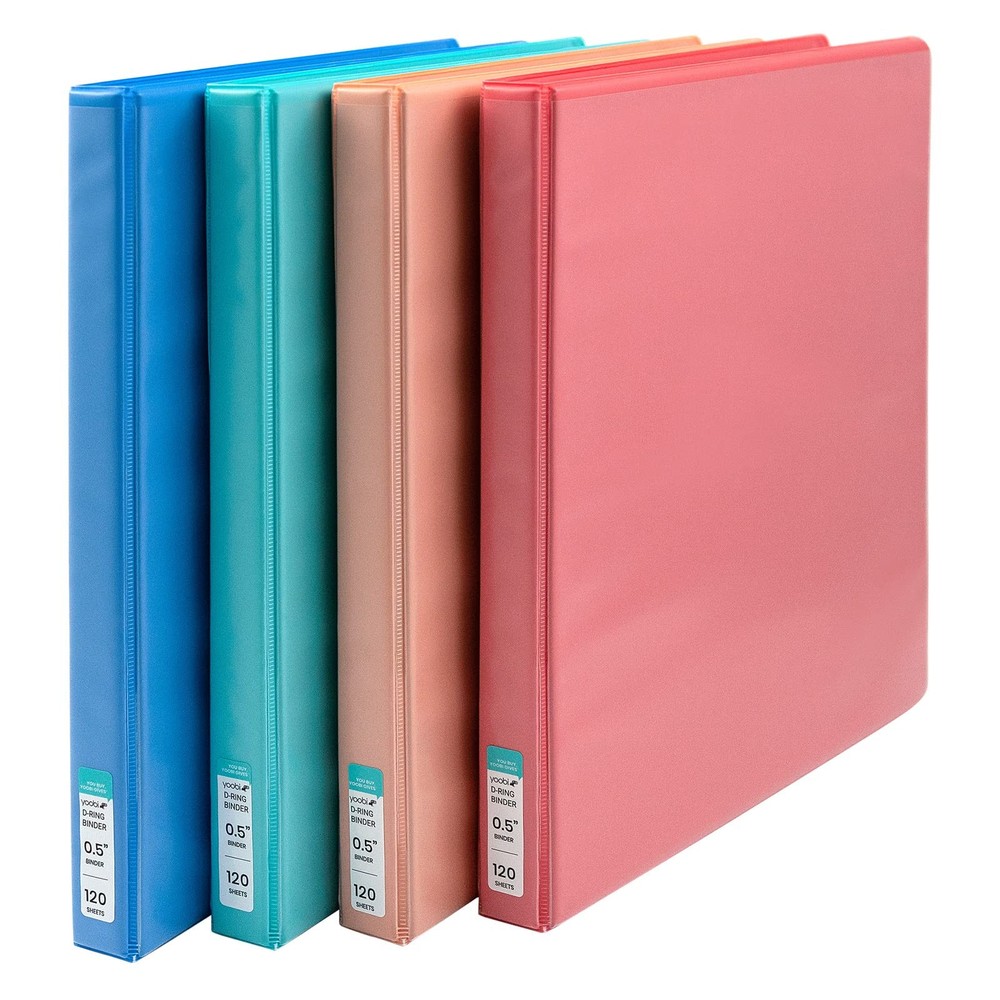 Yoobi 0.5" 3-Ring Binders, Round D-Rings, 2 Pockets, Durable