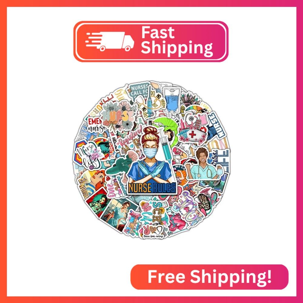 BIGZORO Pack 50 PCS Nurse Stickers Nursing Waterproof Vinyl Decals Decorations P