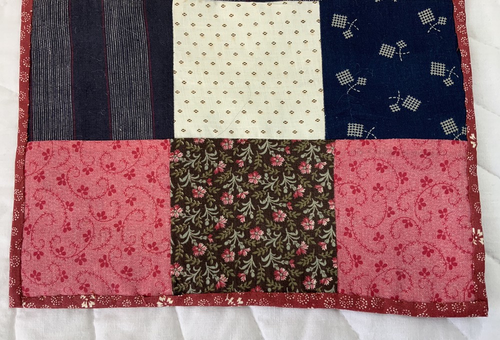Vintage Patchwork Quilt Table Topper, Early Calico Prints, Nine Patch