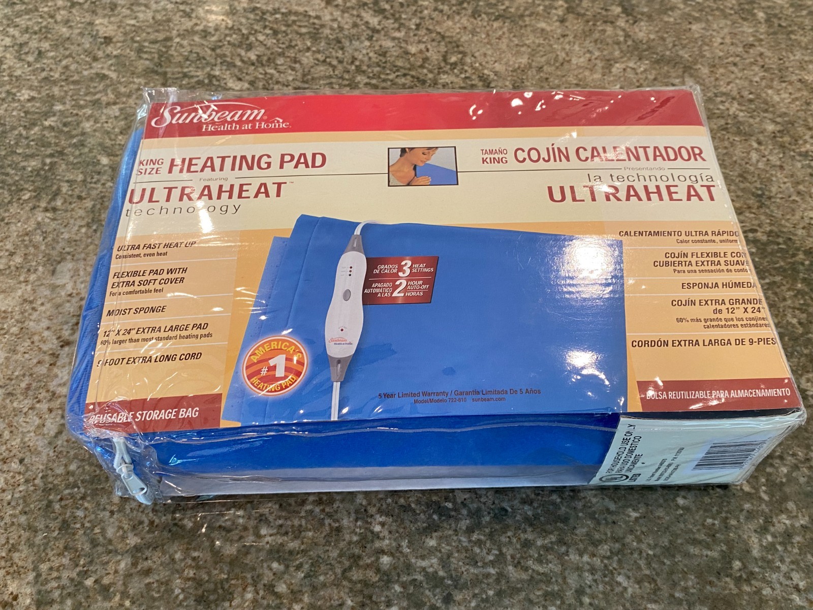NIB New 2016 Sunbeam King Size Heating Pad - Ultra Heat Technology 12”x24” XL