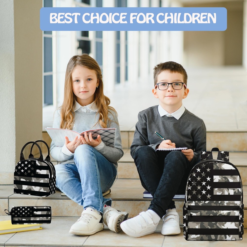 Flag 3PCS Backpack Set for Teens Elementary Middle High School, 17 Inch Light...