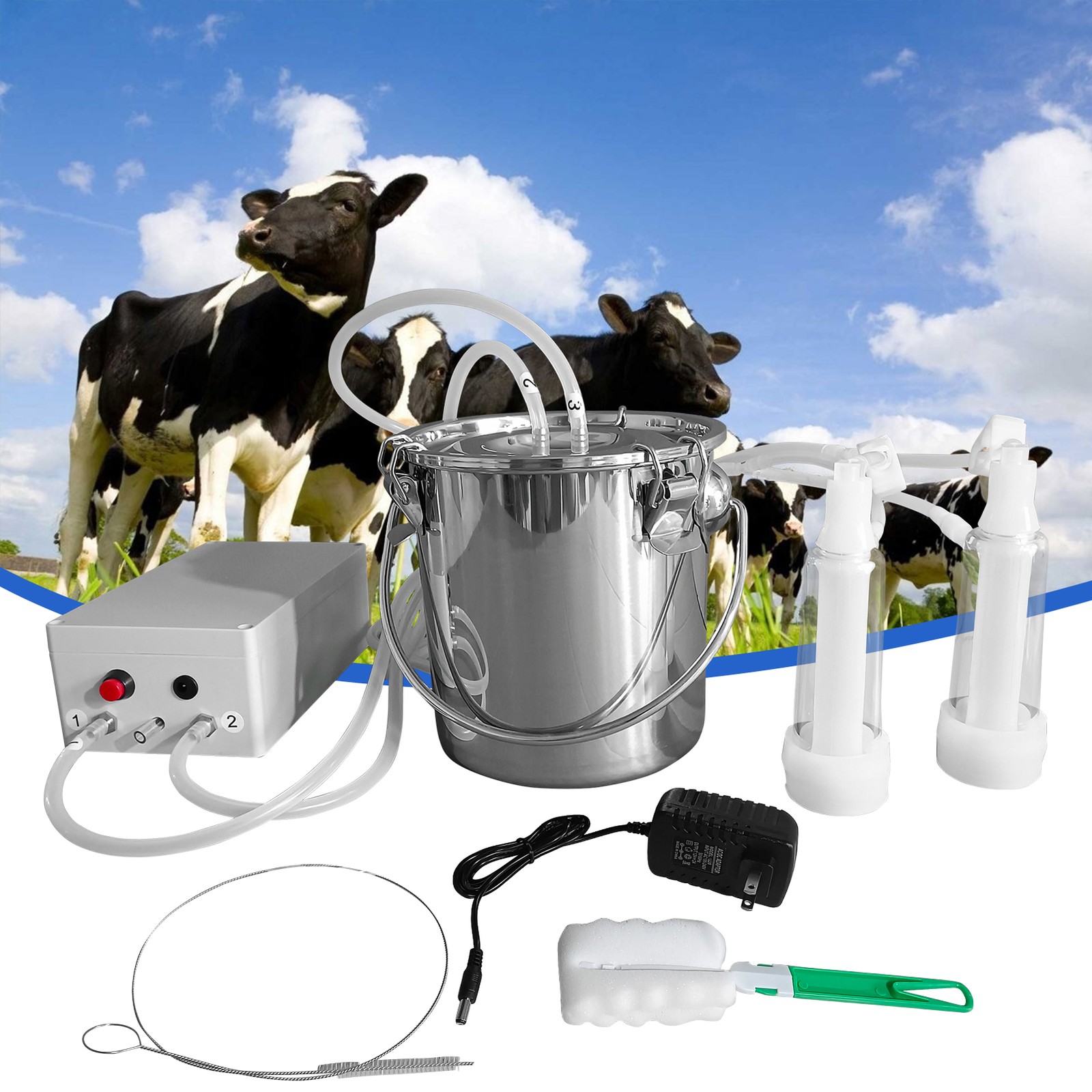3L Portable Electric DualHead Sheep Goat Milking Machine Cow Milker Vacuum Pump