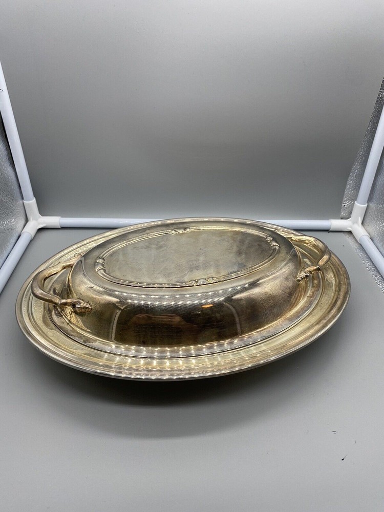Oneida Silversmith Casserole Dish Lid Oval Ornate Silverplate Kitchen Serving
