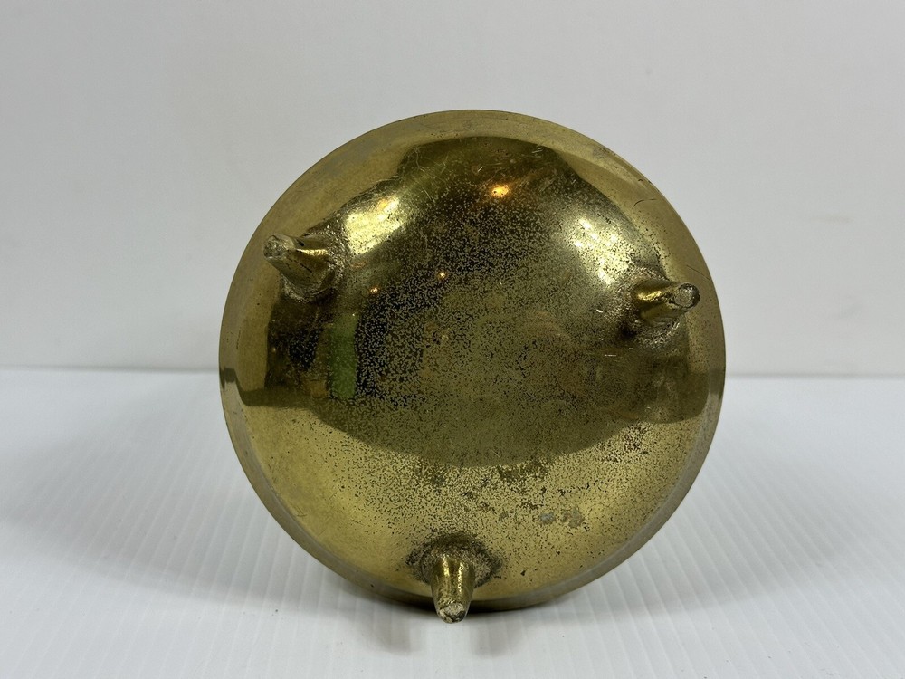 Vintage Solid Brass 3 Footed Fireplace Smudge Pot With Lid