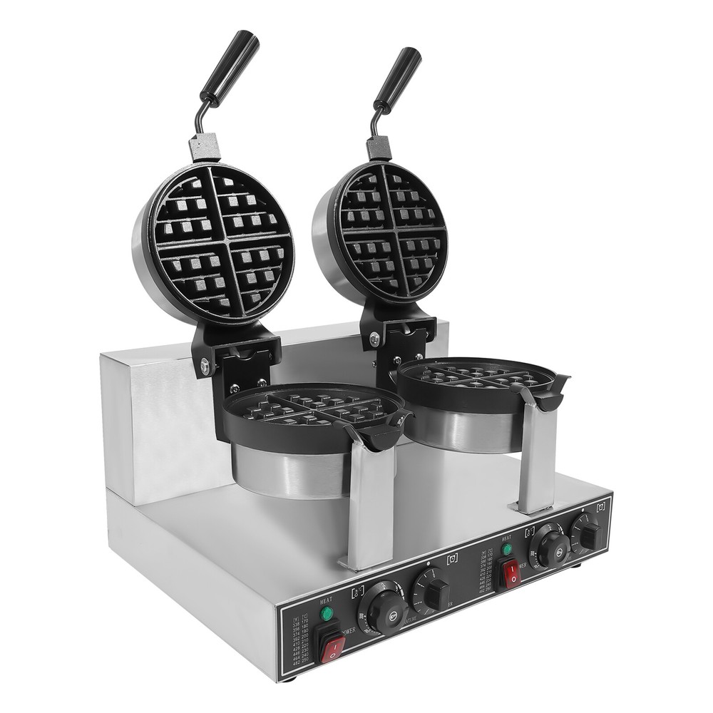 Commercial Dual Head Belgian Waffle Maker Rotating Waffle Maker Breakfast Baker