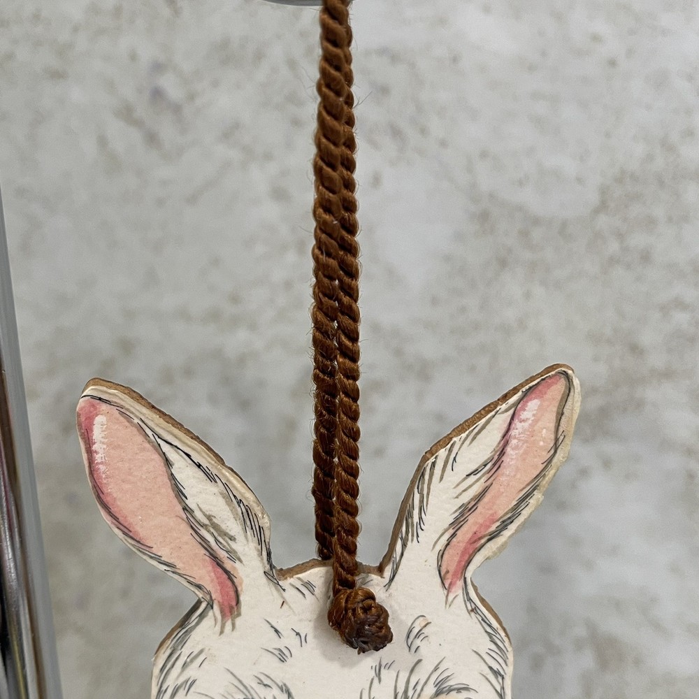 Vintage Paper Mounted on Wood Easter Rabbit Pull-String Toy Jumping Puppet 9” H