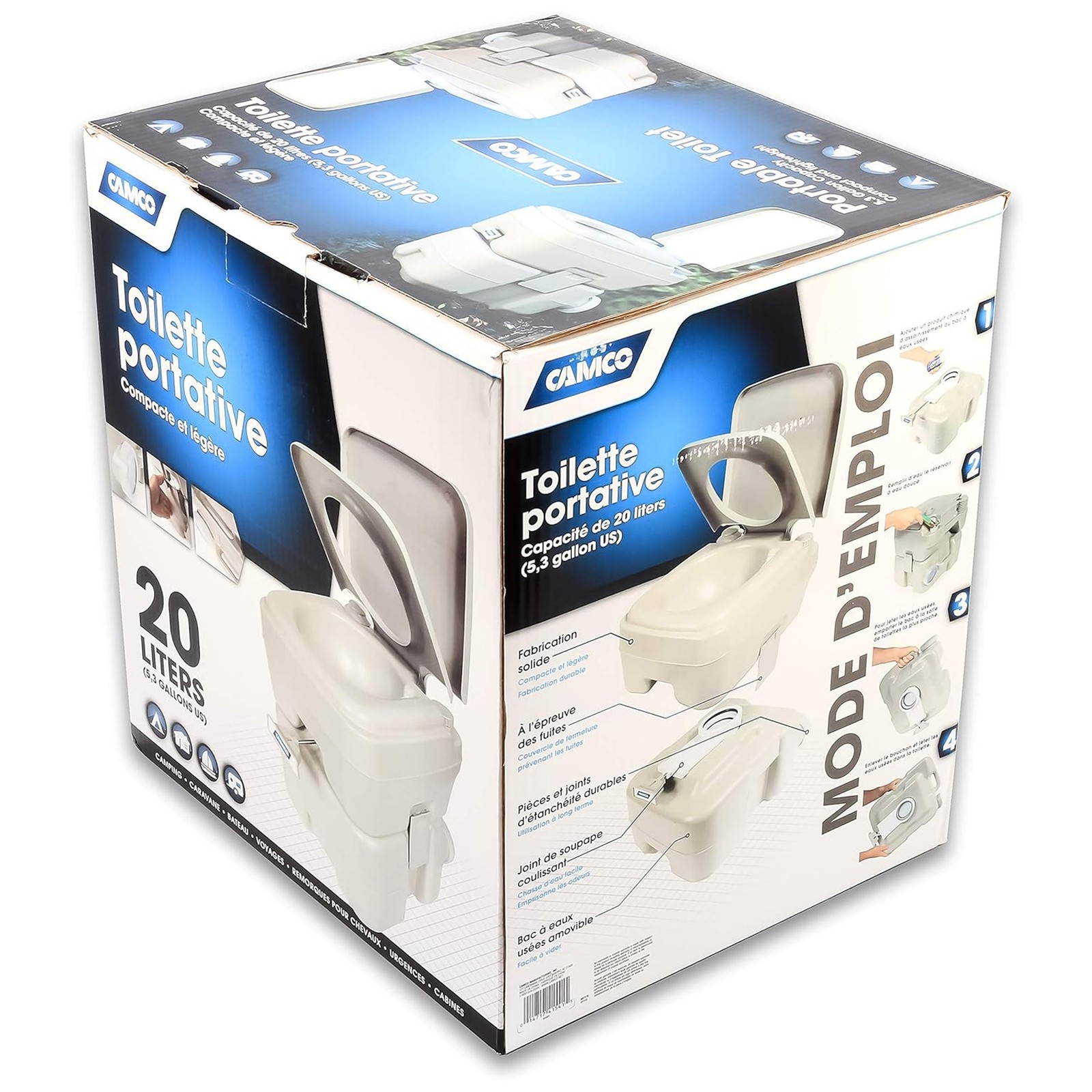 Camco 5.3 Gallon Portable Toilet with Detachable Holding Tank and Carry Handle