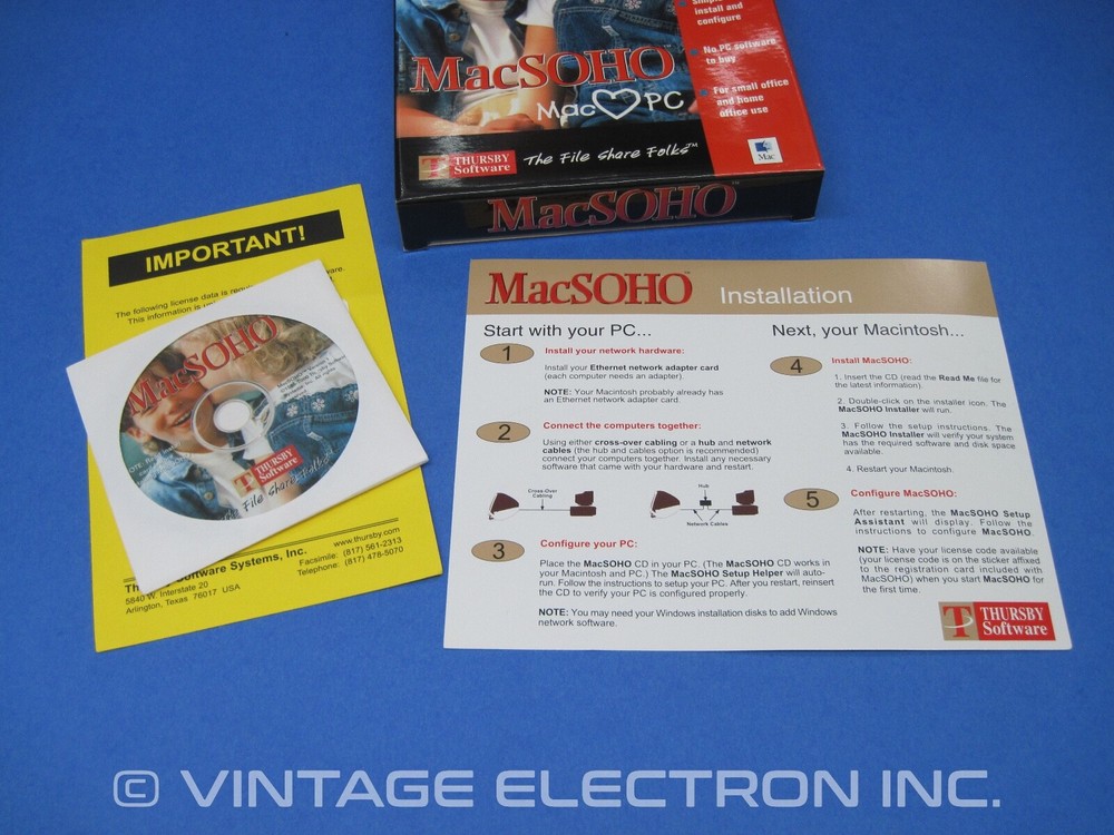 Apple Macintosh MacSOHO Software - V 1.0 - MAC PC File Sharing (Mac OS 8.6 9.X)