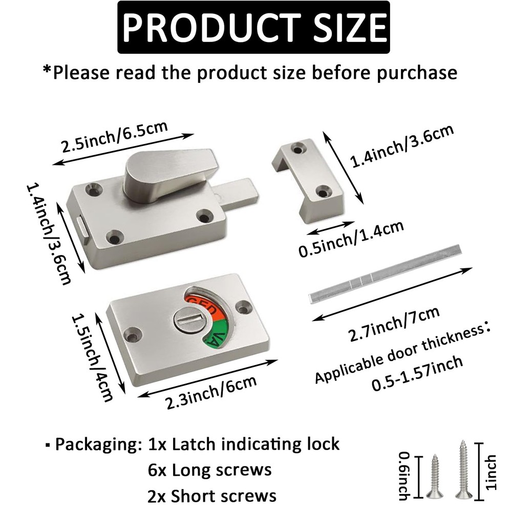 Silver Latch Indicator Bathroom Stall Door Privacy Partition Lock Occupancy