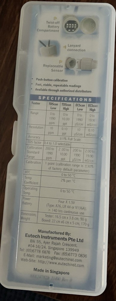 Eutech Instruments - ECScan Low, TDS meter, Conductivity Meter